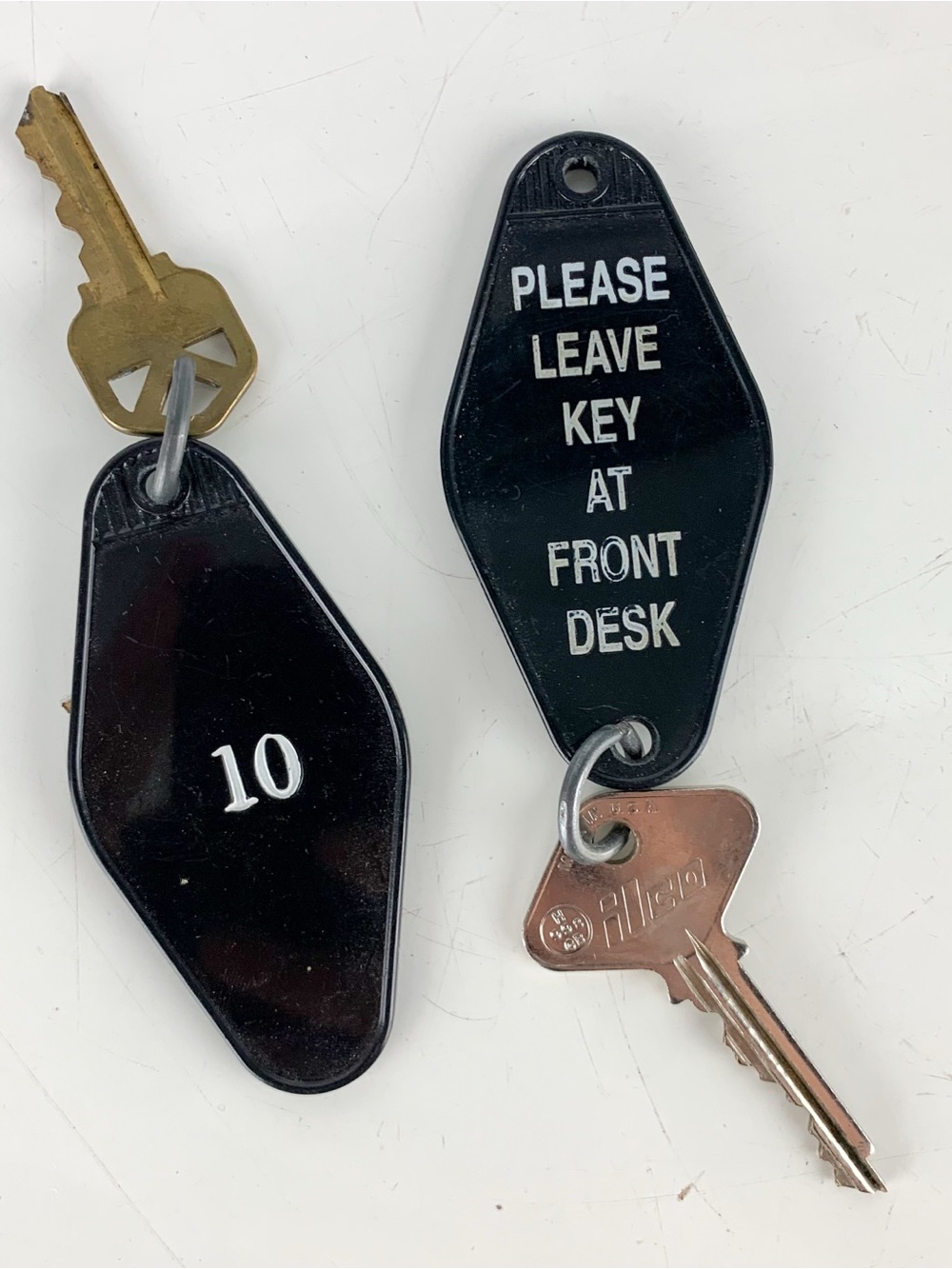 Pair Vintage Black Hotel Room Key Plastic FOB Hollywood Vegas Number Front Desk